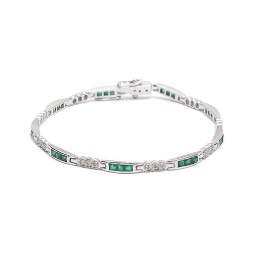 Square emeralds & diamonds bracelet in 18KT white gold