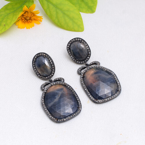 Multi sapphire & uncut diamonds Victorian ring in silver