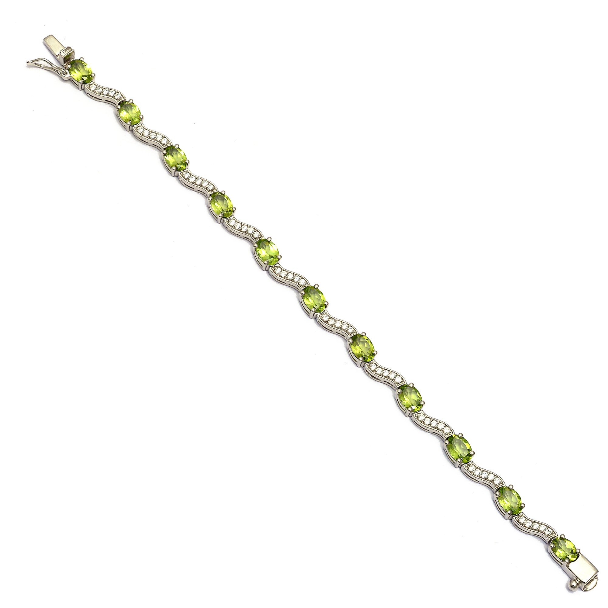 Oval peridot & cubic zircon bracelet in silver