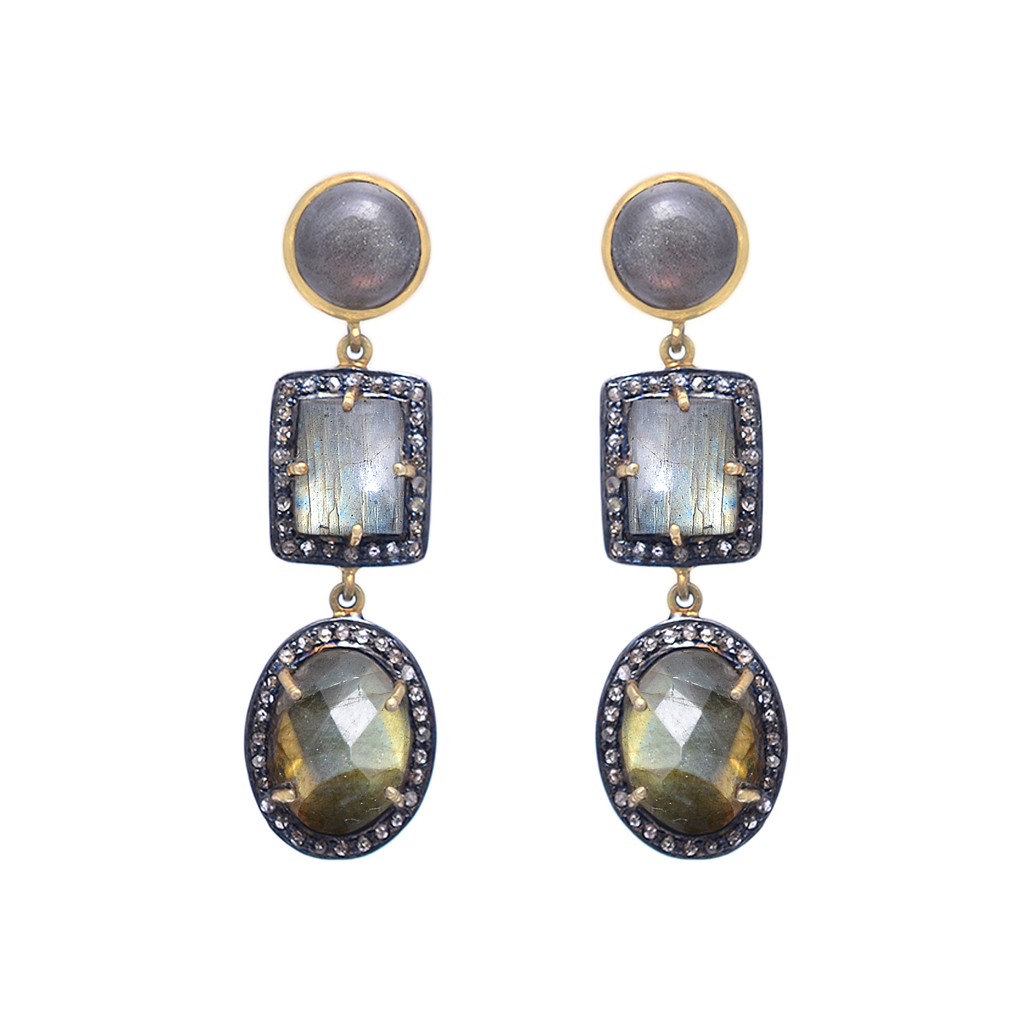 Labrodite & uncut diamonds Victorian earrings in silver - Image 2