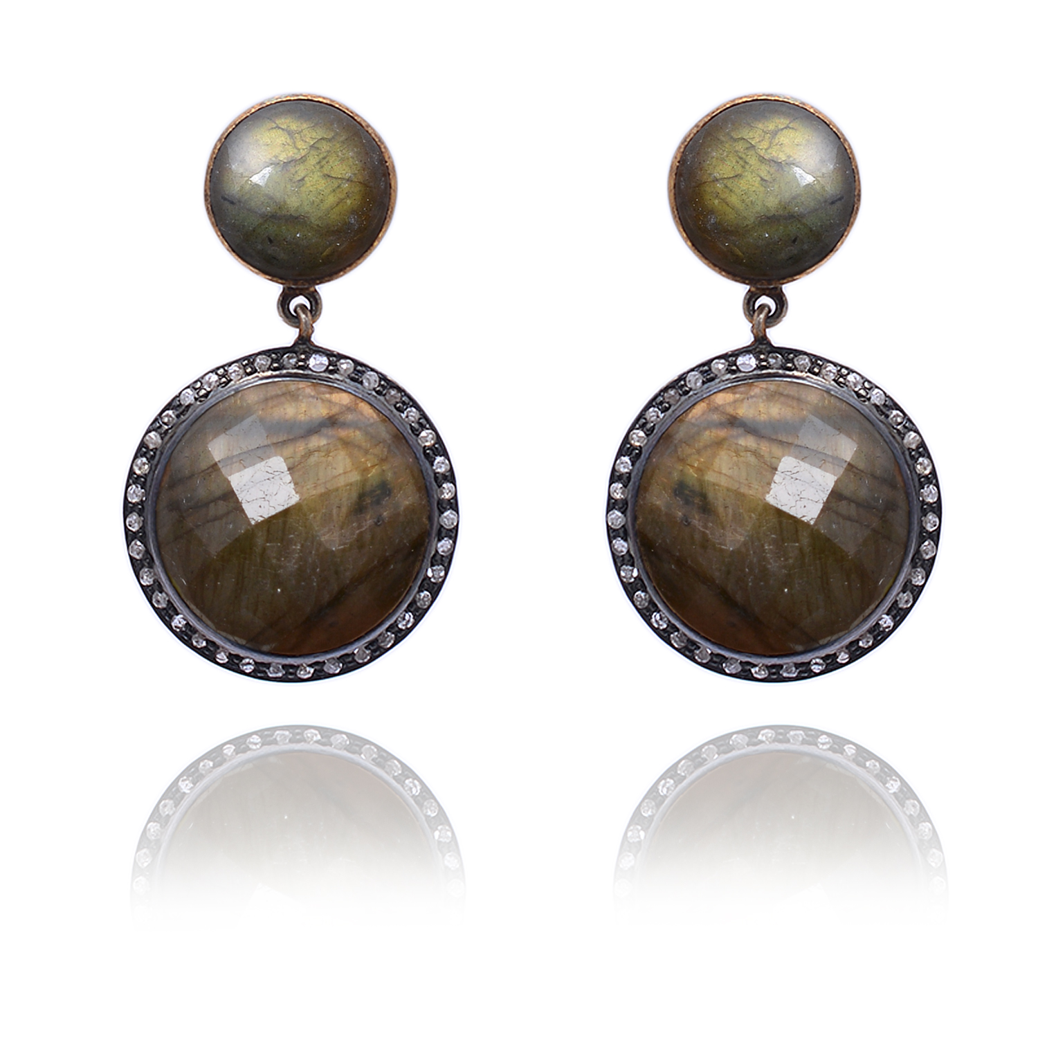 Labrodite & uncut diamonds Victorian earrings in silver - Image 3