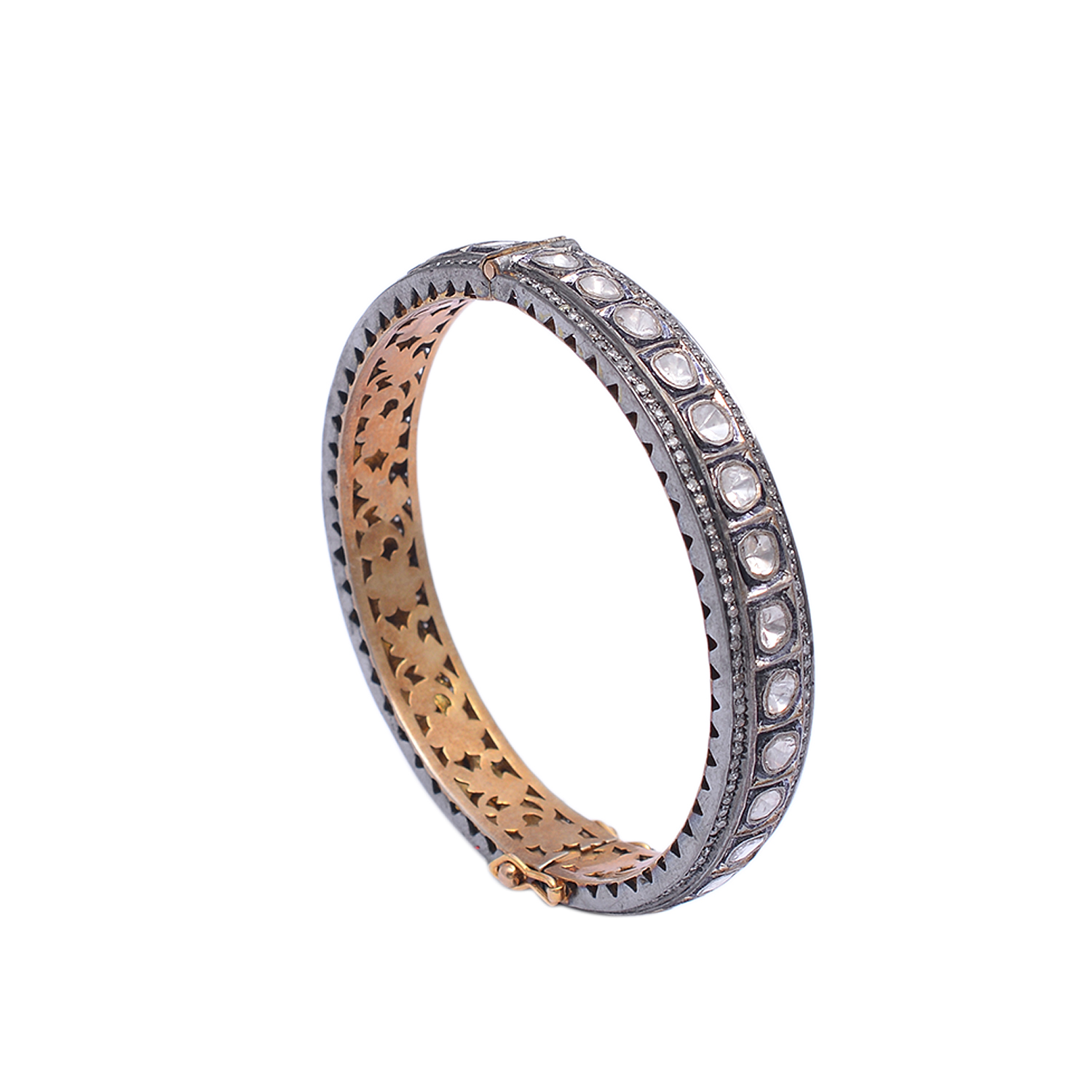 Victorian bangle with diamond polkis & uncut diamonds in gold plated silver - Image 3