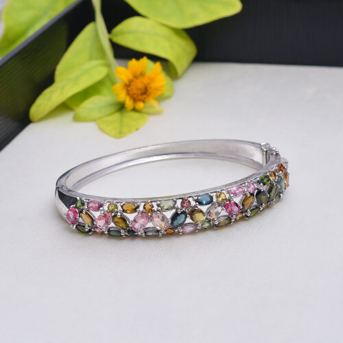 Multi colour Tourmaline bangle in silver