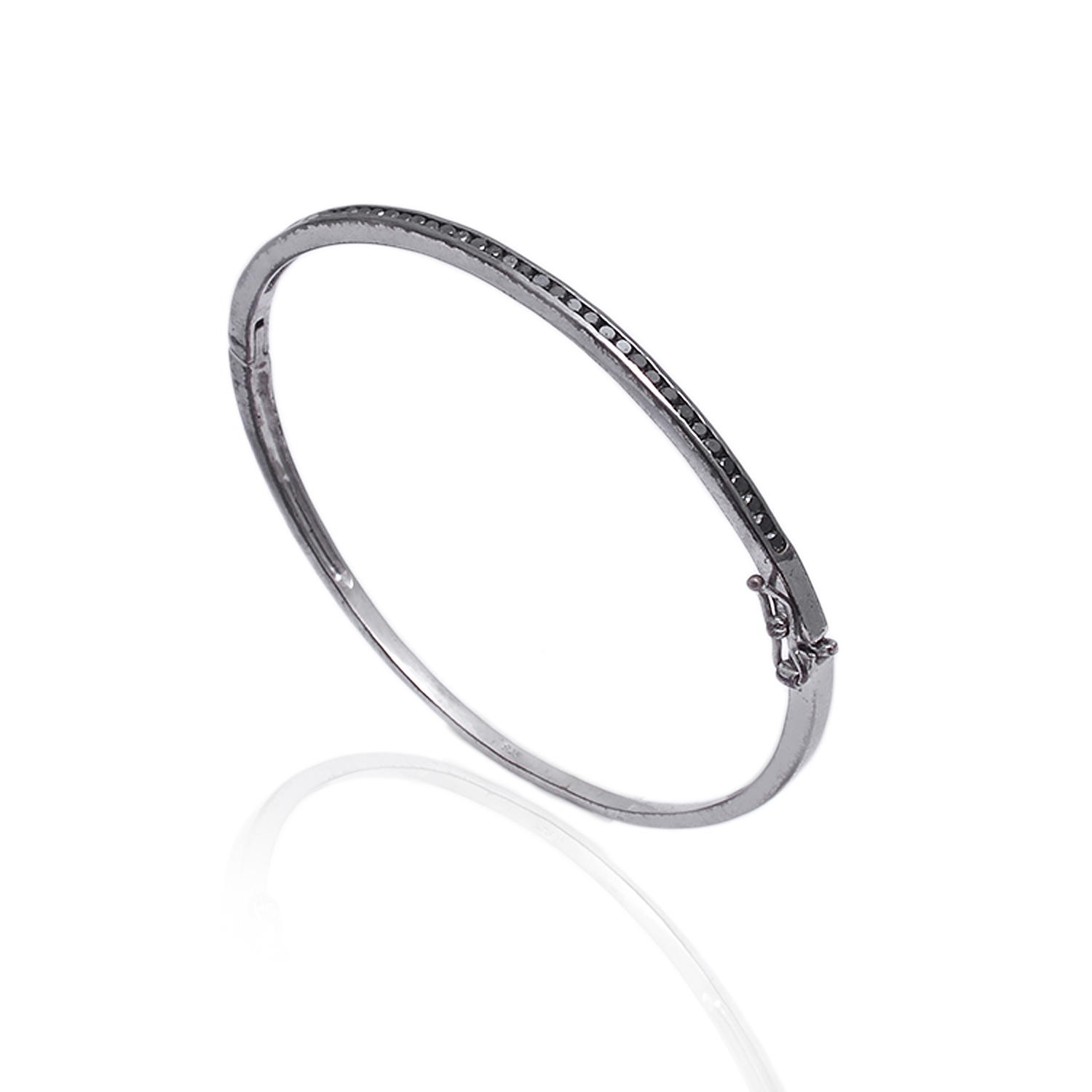 Black diamonds bangle in silver - Image 3