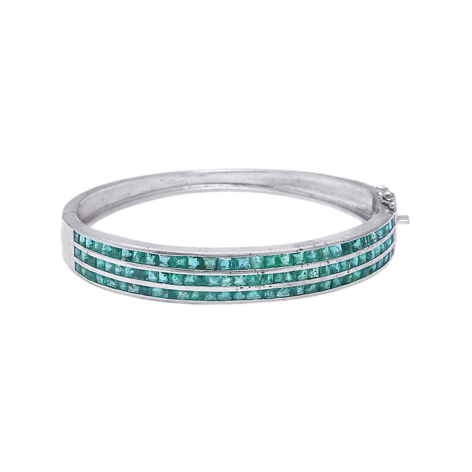 Square emeralds bangle in silver - Image 3