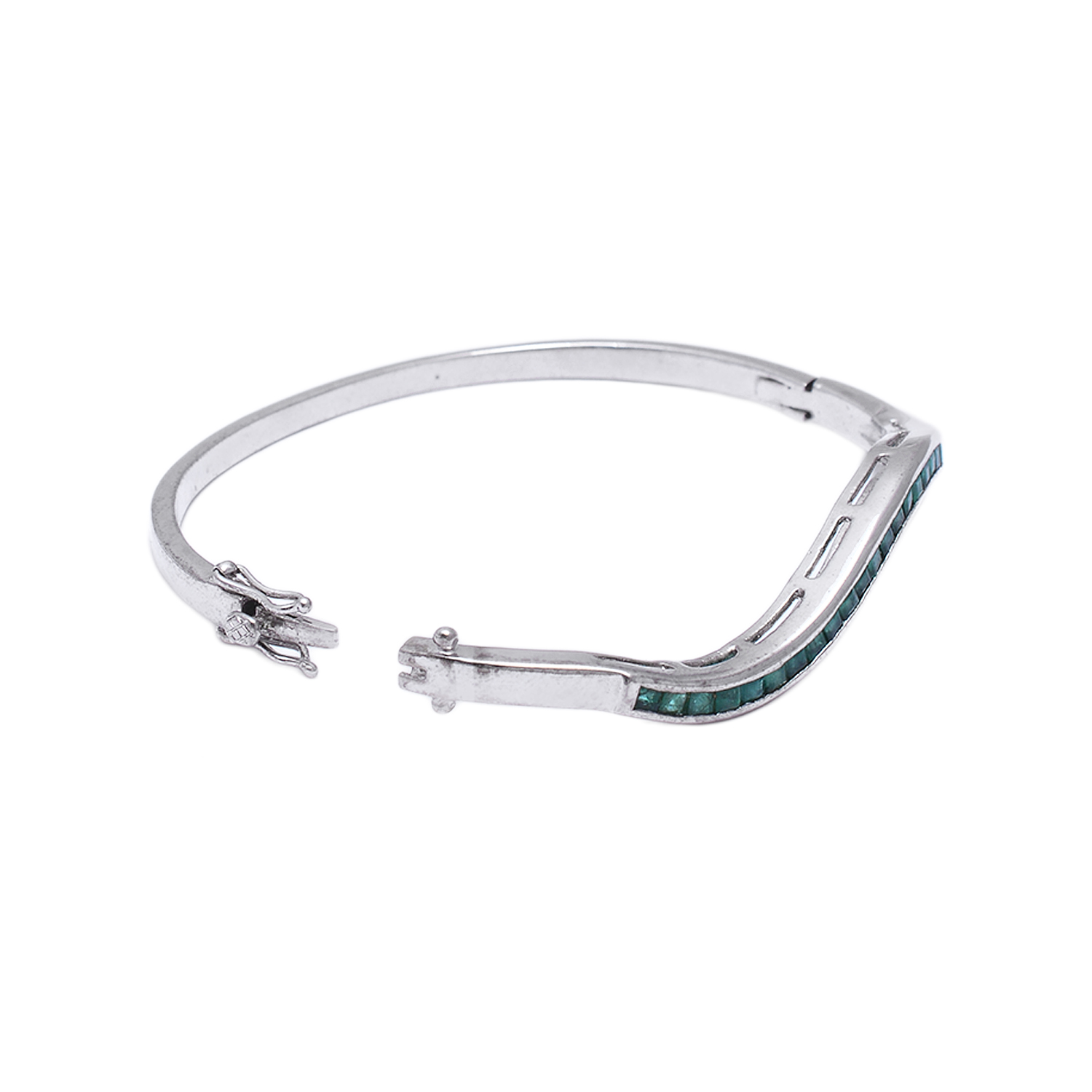Emerald squares bangle in silver - Image 2