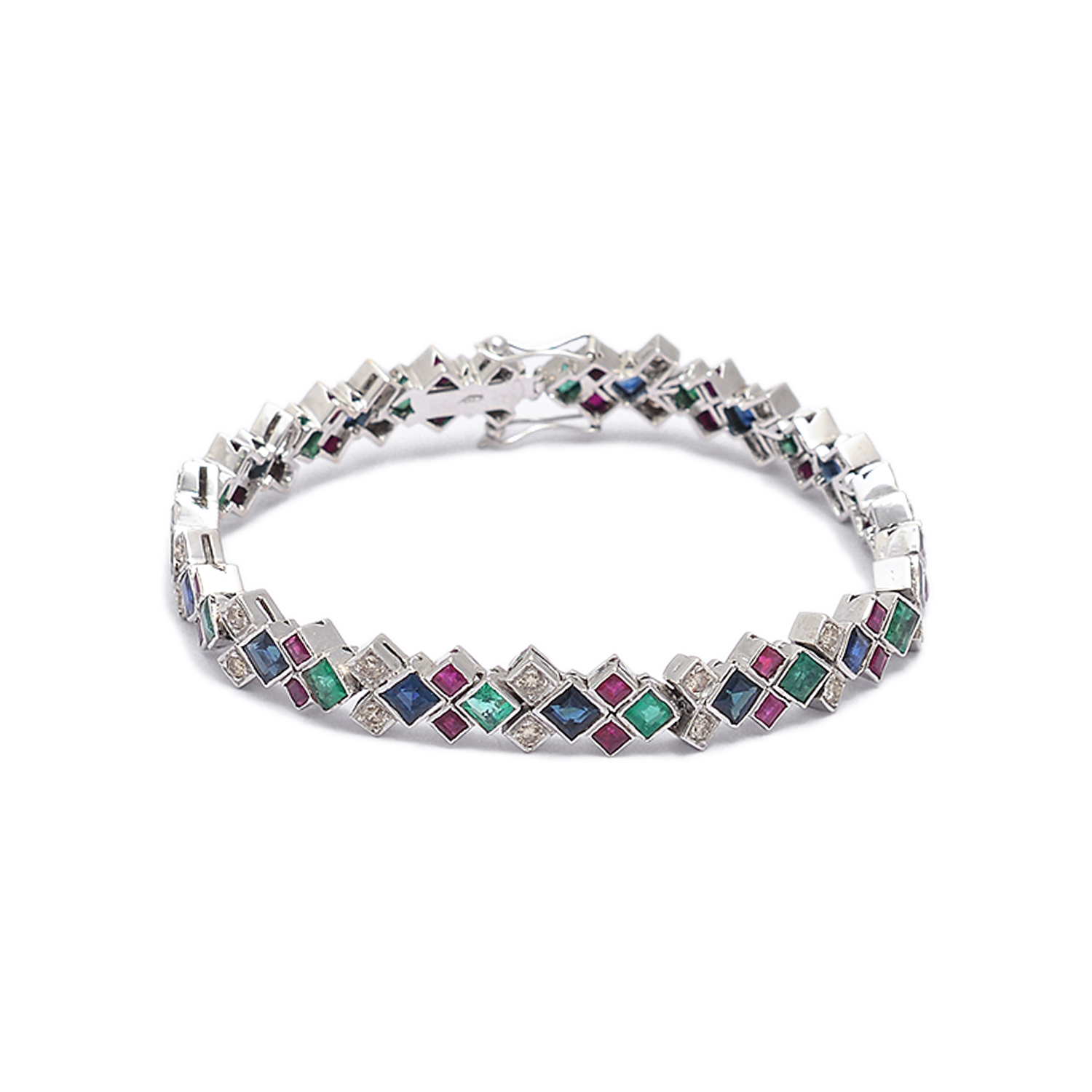 Square Emeralds, rubies, blue sapphire & diamonds in 18 ct white gold - Image 3