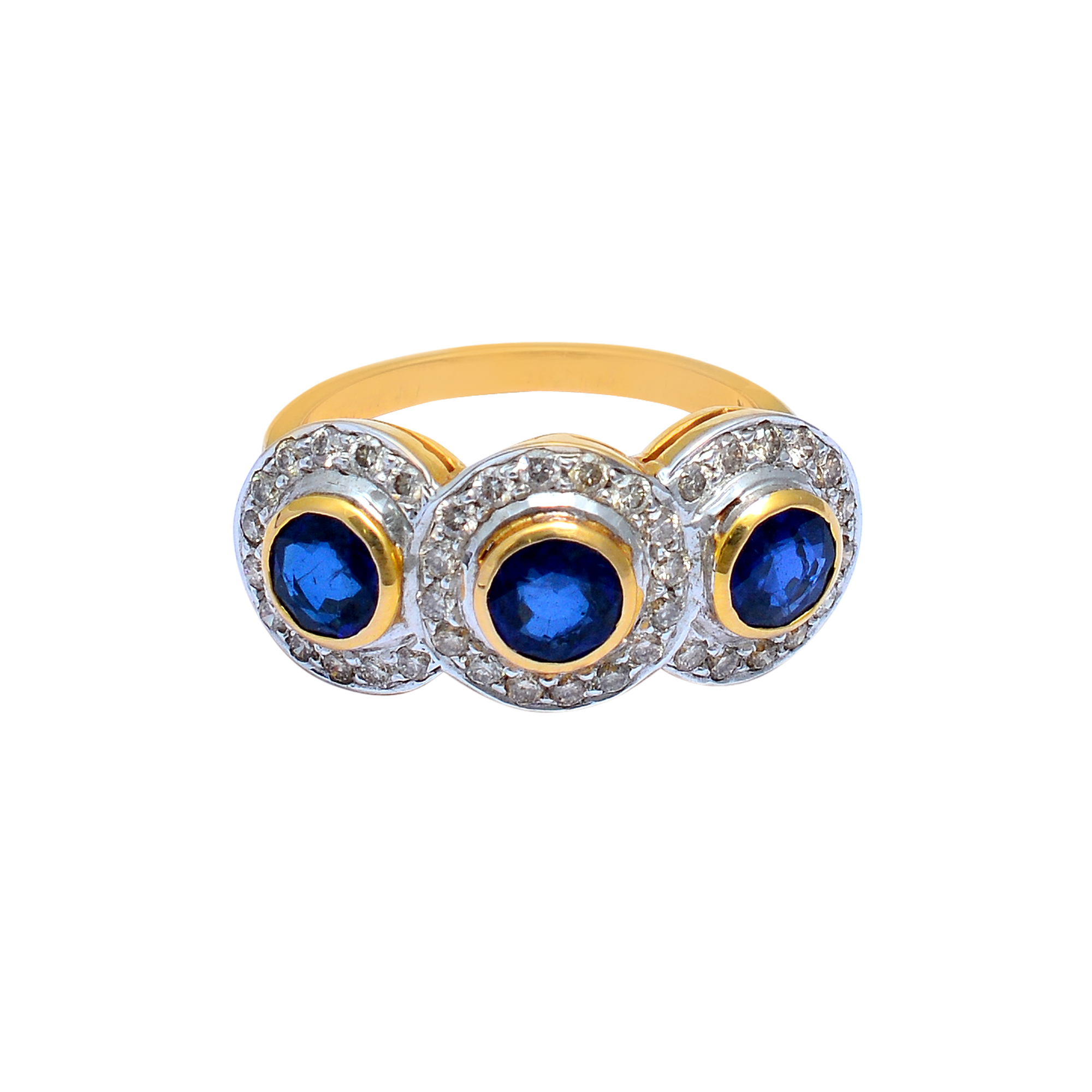 Round blue sapphire & cluster diamonds ring in 18ct gold - Image 2