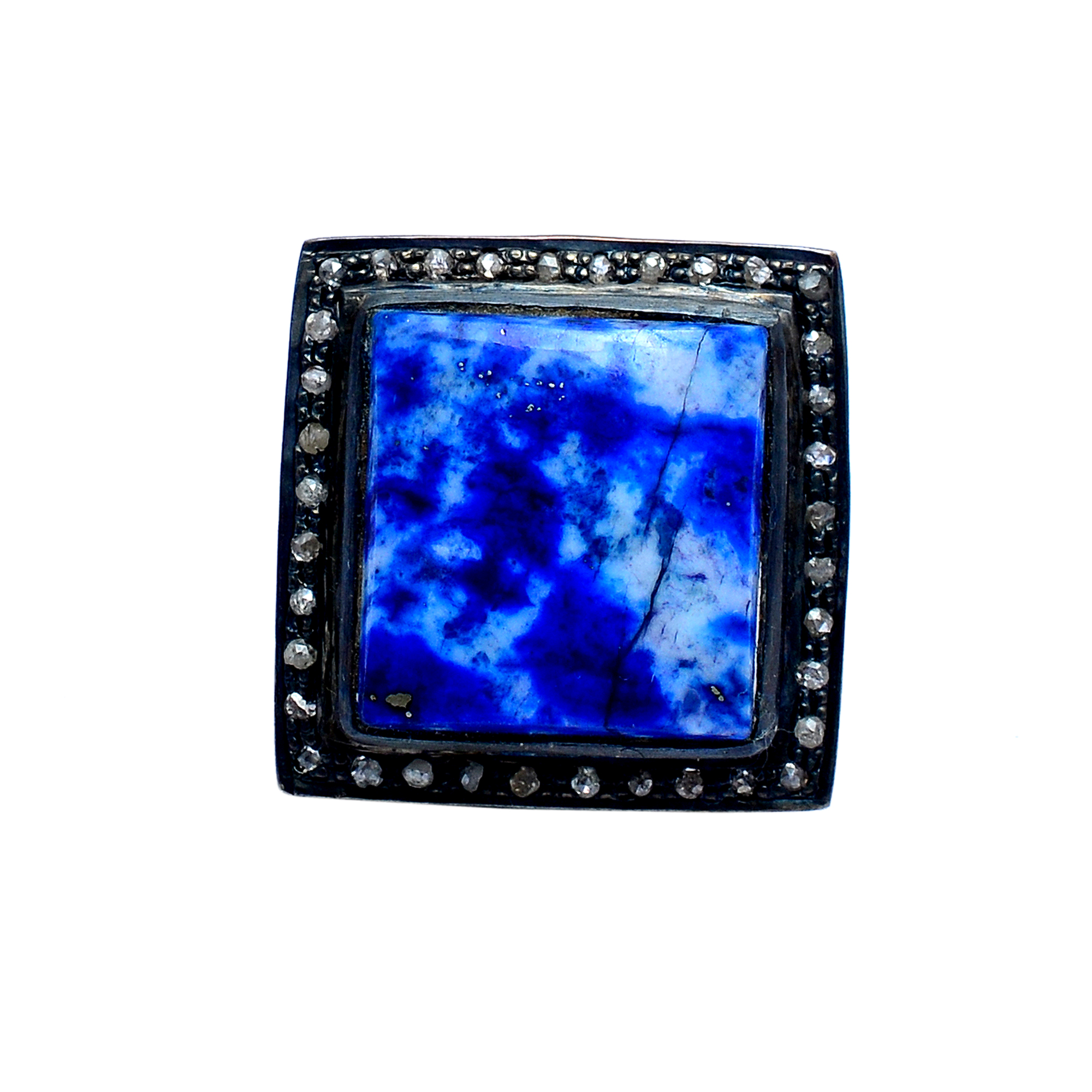 Square lapis & uncut diamonds Victorian gold plated ring in silver - Image 3