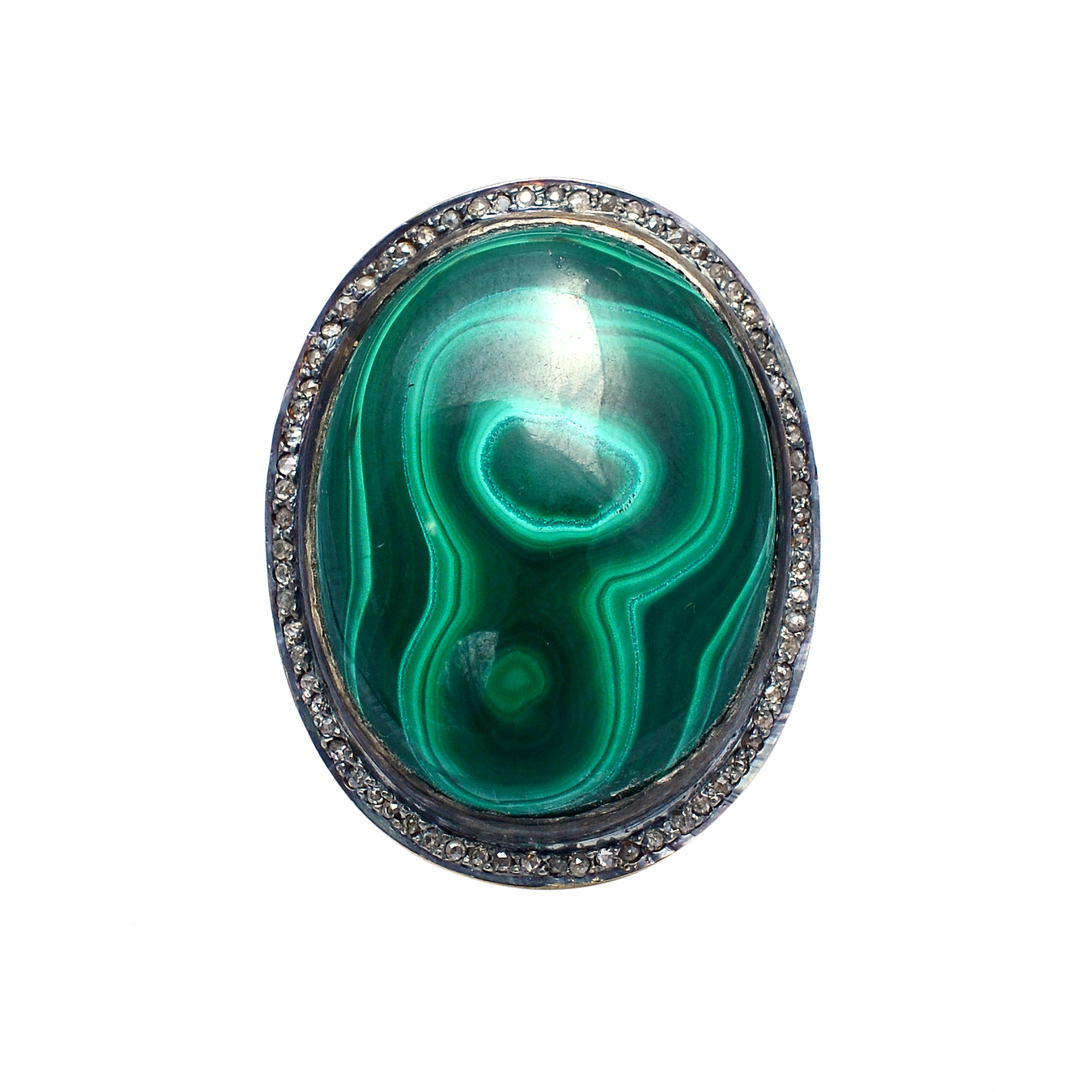 Malachite & uncut diamonds ring in gold plated silver - Image 3