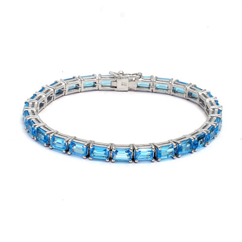 Square blue topaz bracelet in silver