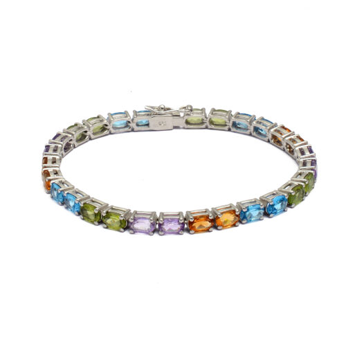 Multi semi precious stones bracelet in silver
