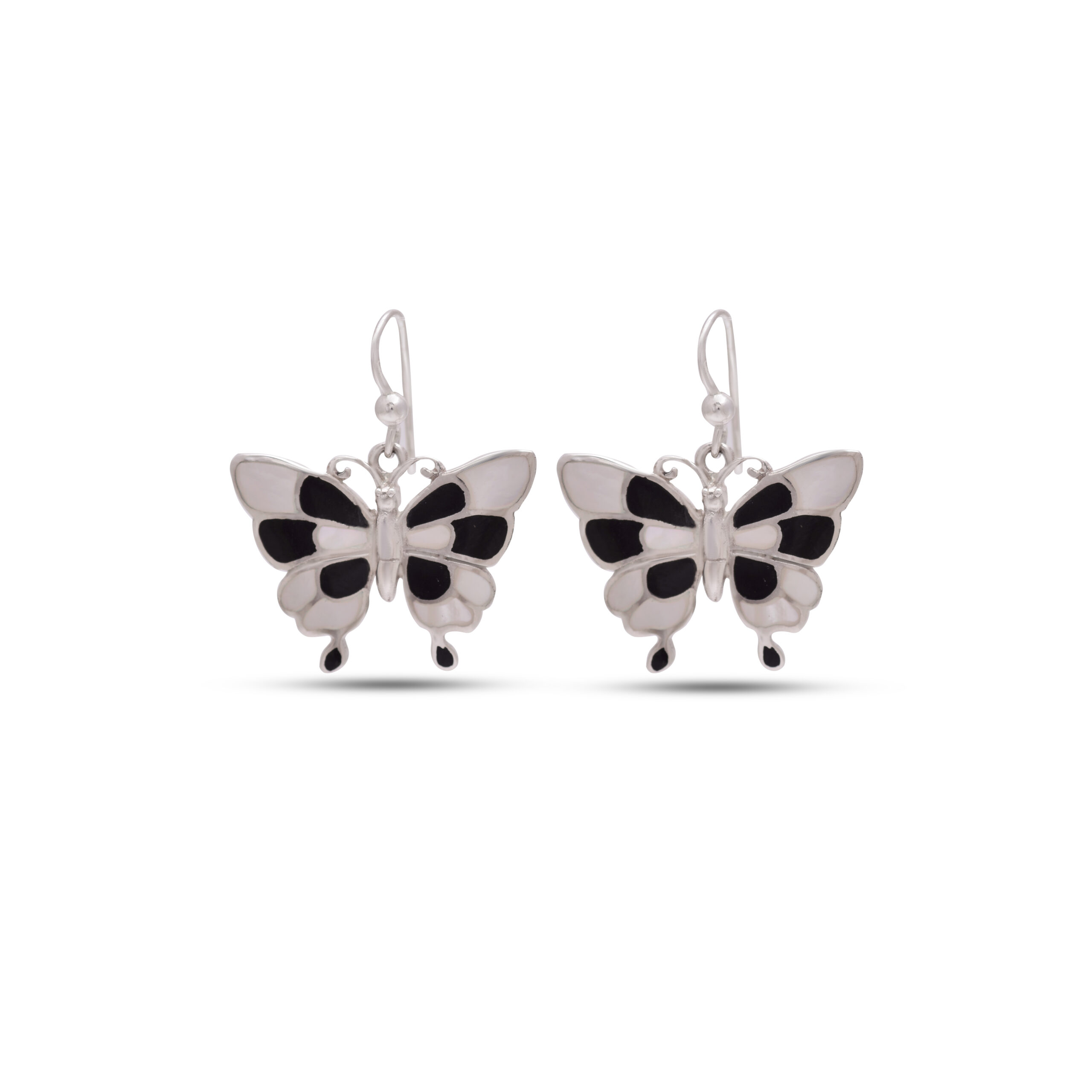 Mother of pearl & onyx earrings in silver - Image 2