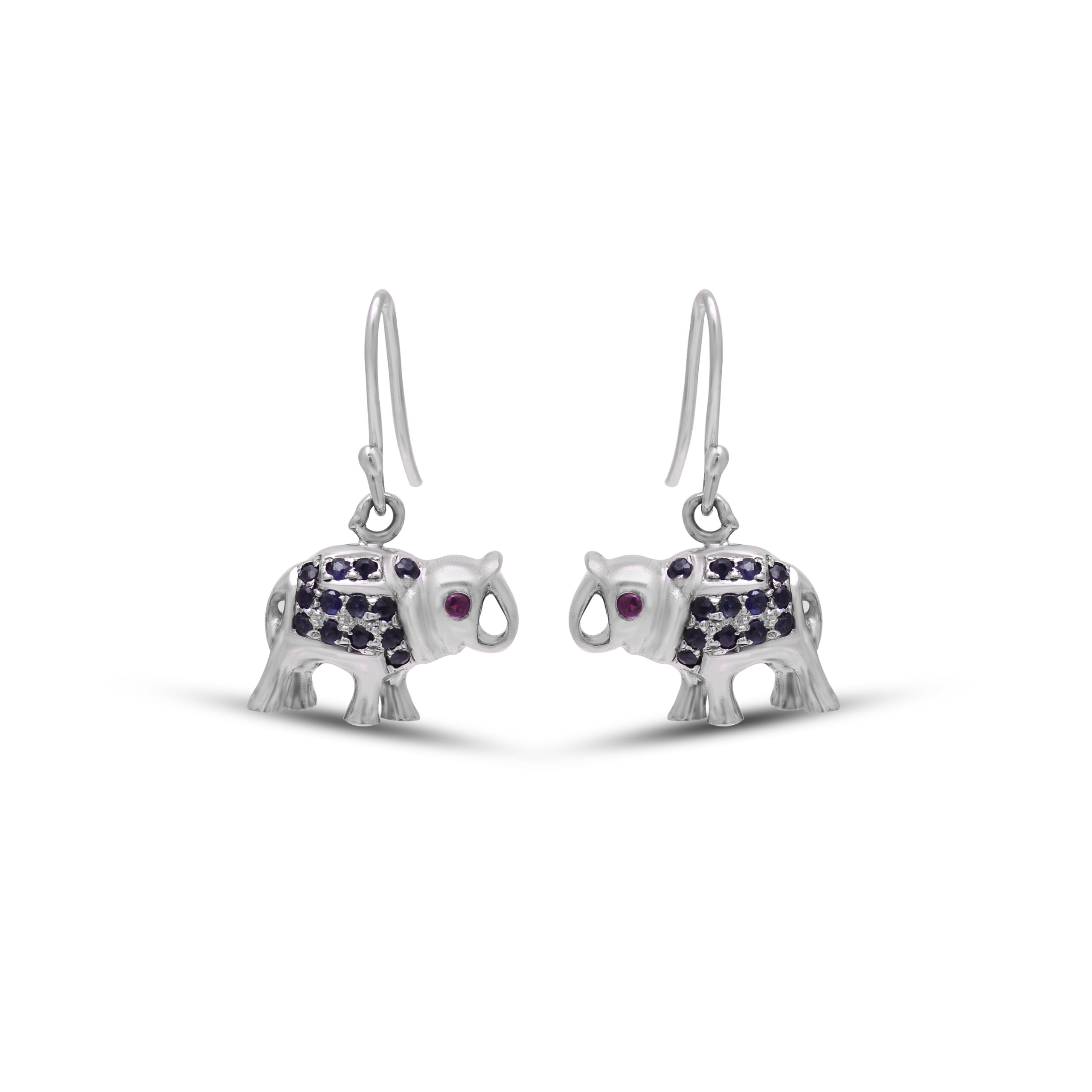 Blue sapphire & rubies elephant earrings in silver - Image 2