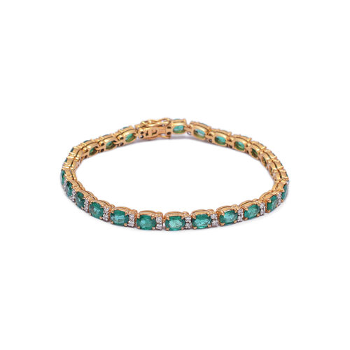 Oval emeralds & diamonds bracelet in 18KT yellow gold