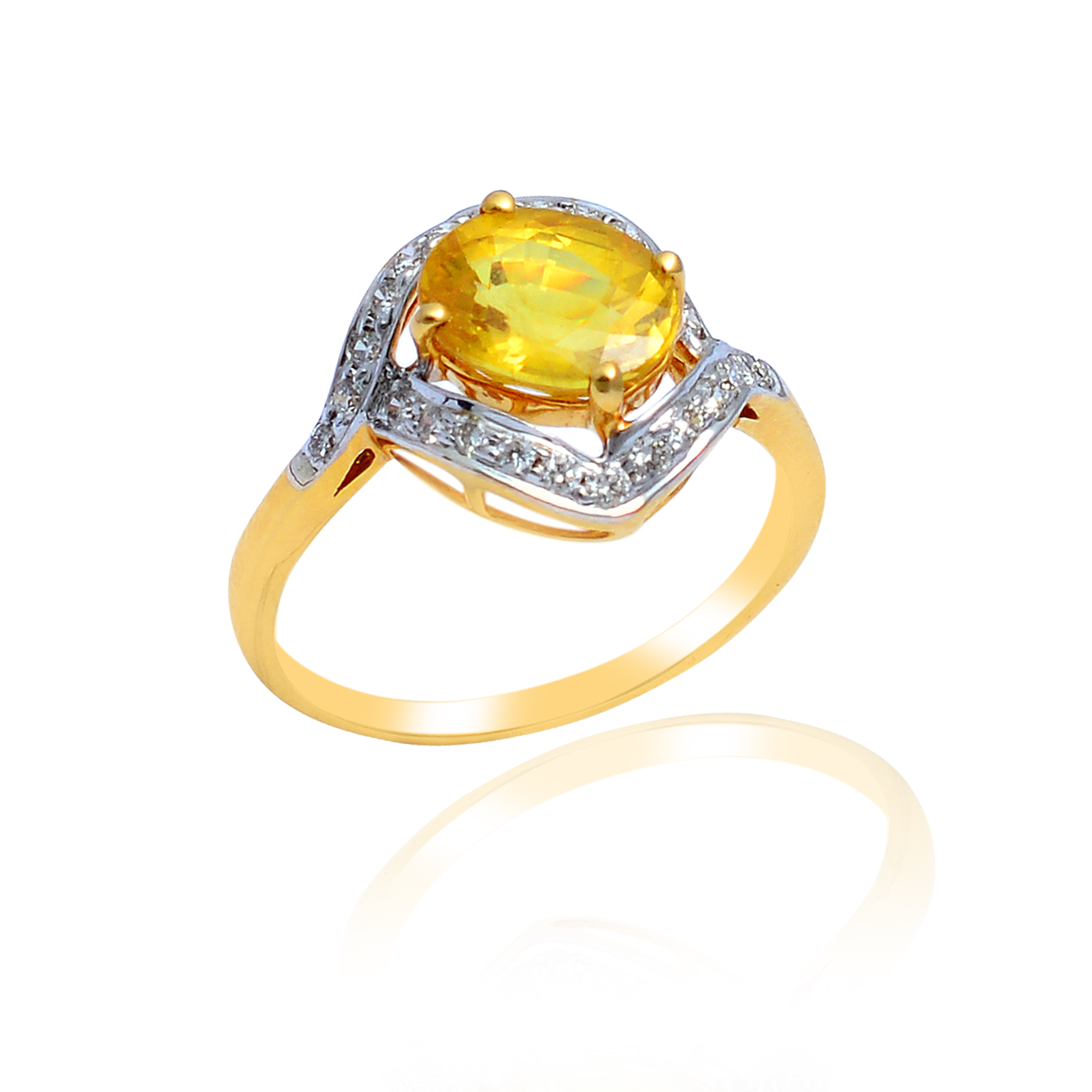 Oval yellow sapphire & diamonds ring in 18KT yellow gold - Image 2