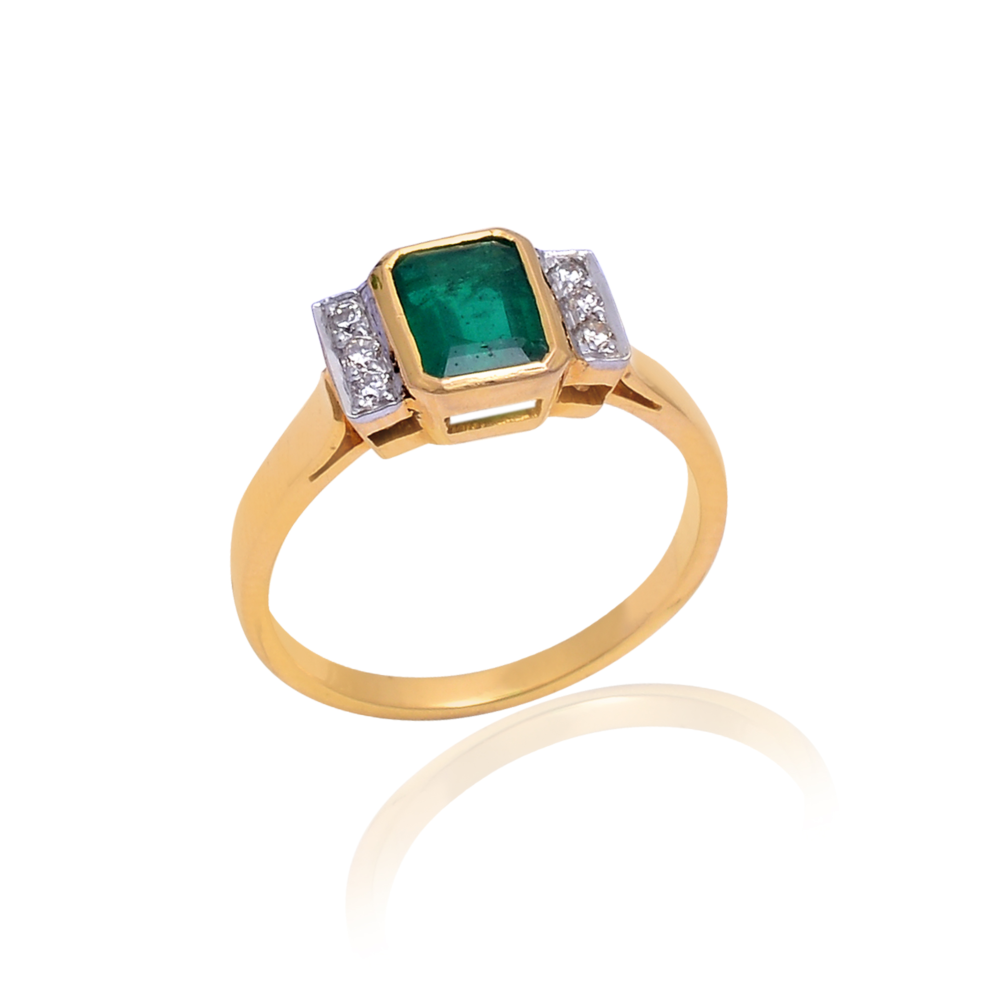 Emerald & diamond ring in 18KT yellow gold - Image 2