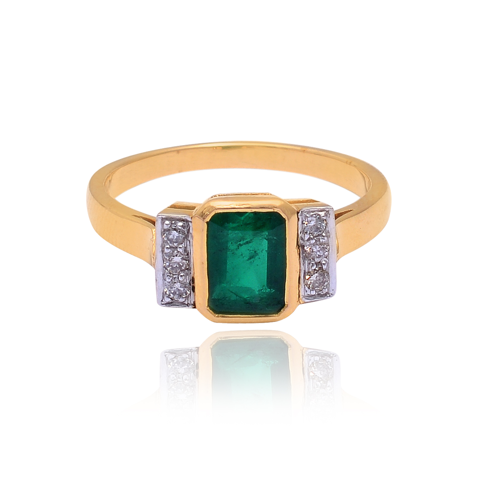 Emerald & diamond ring in 18KT yellow gold - Image 3