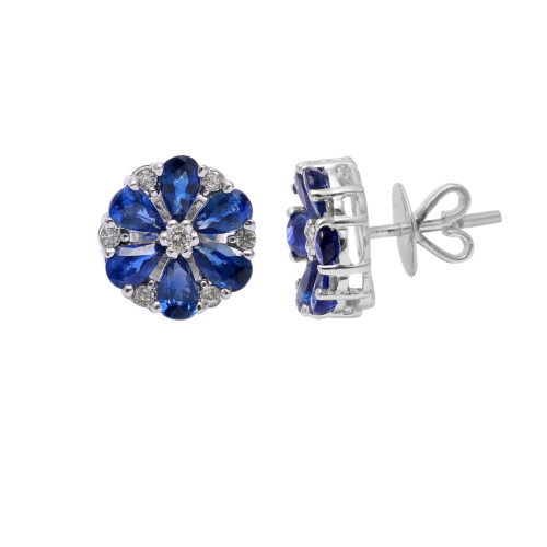 Pear shaped blue sapphire & diamond earrings in 18KT white gold