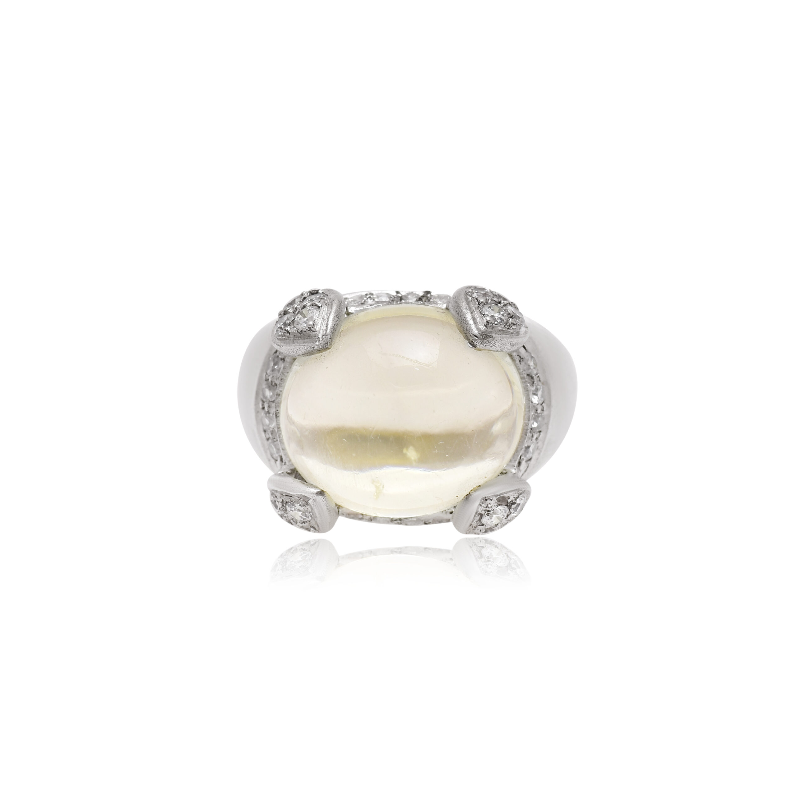 Citrene cabochon with cubic zirconia in silver ring - Image 3