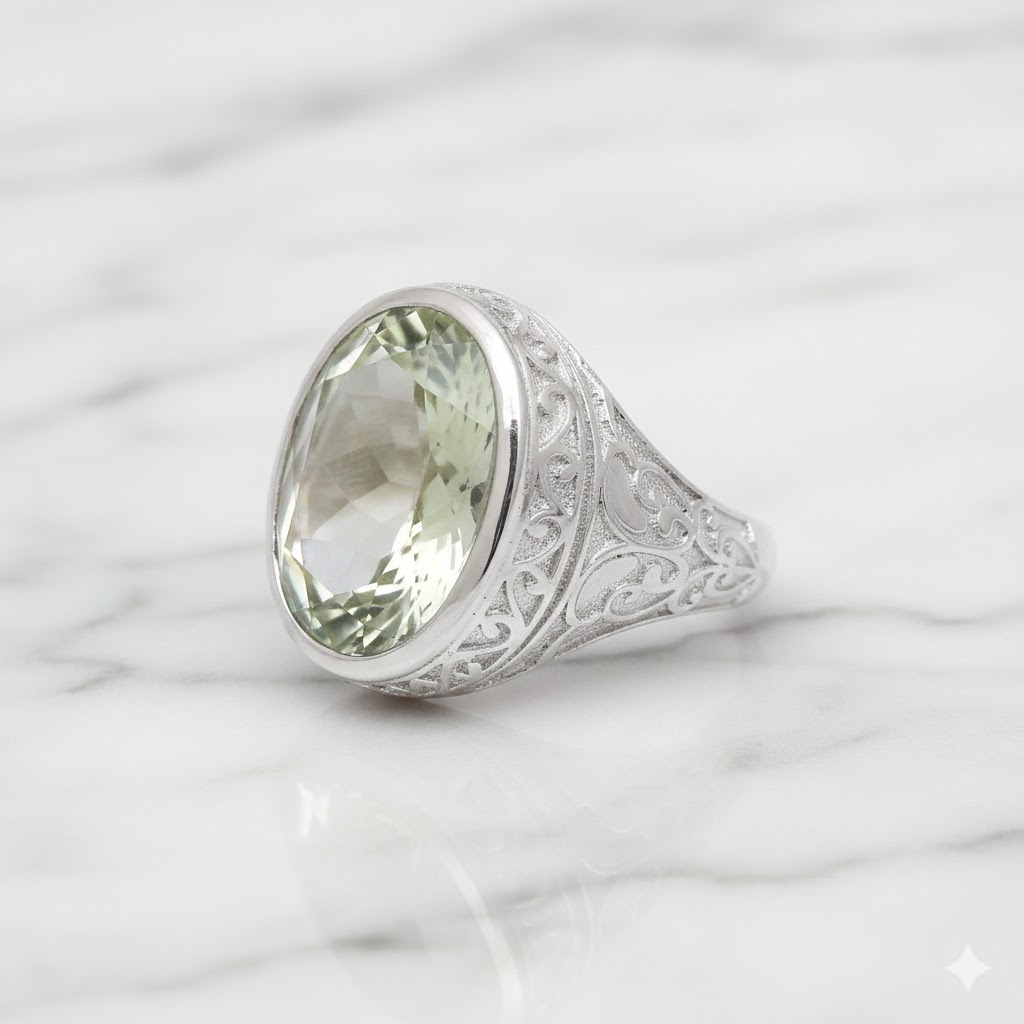 Oval green amethyst in silver ring - Image 4