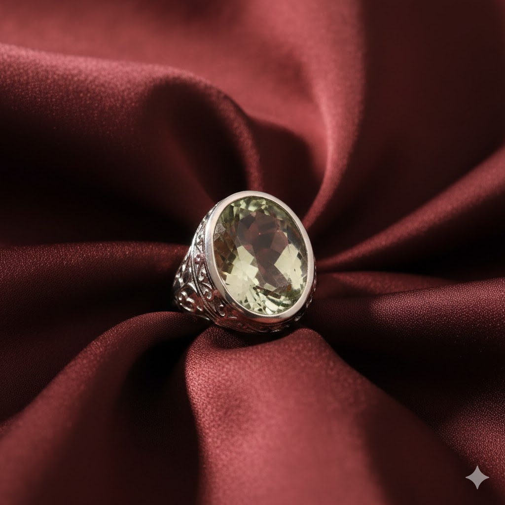 Oval green amethyst in silver ring - Image 6