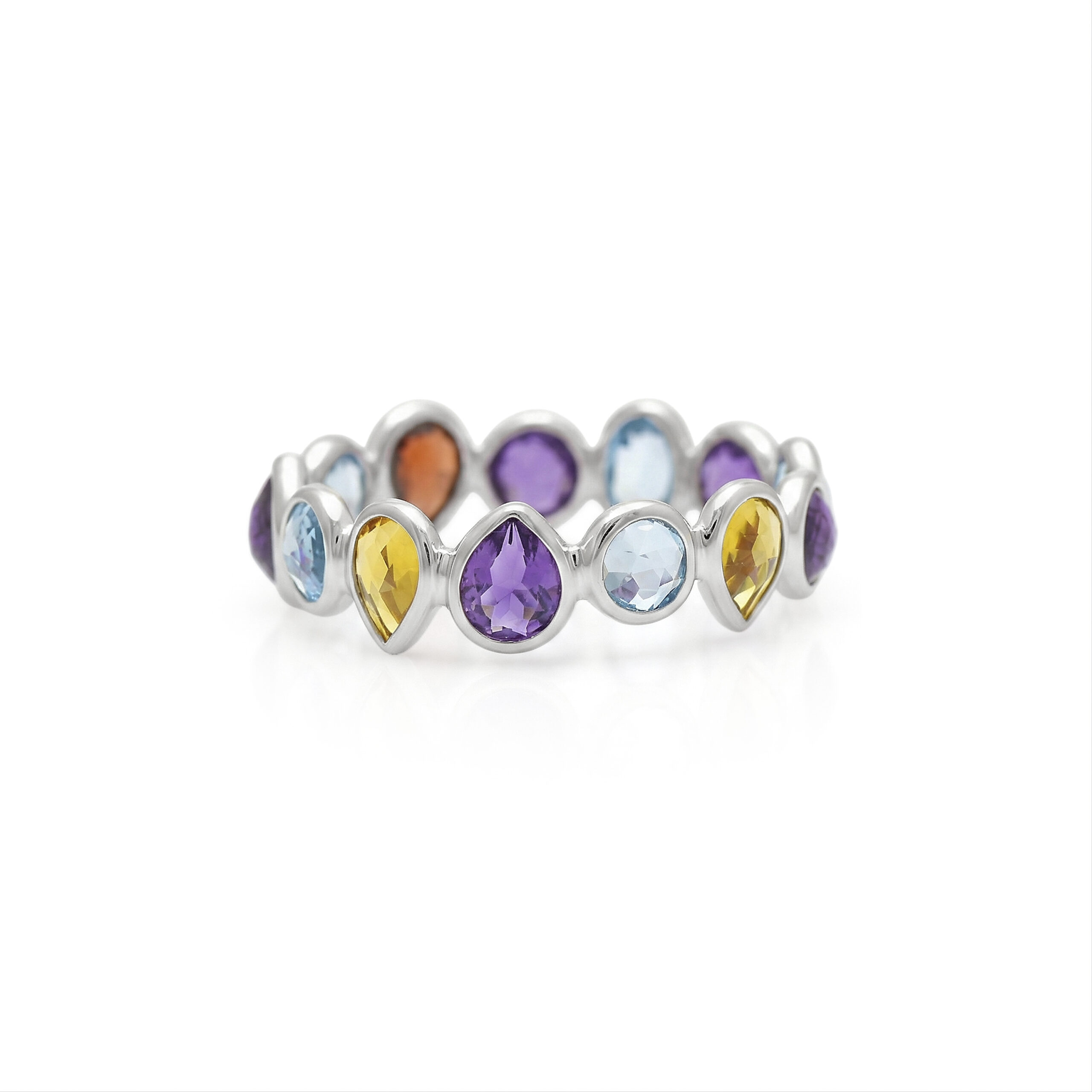 Multi color bezel ring in silver - Image 2