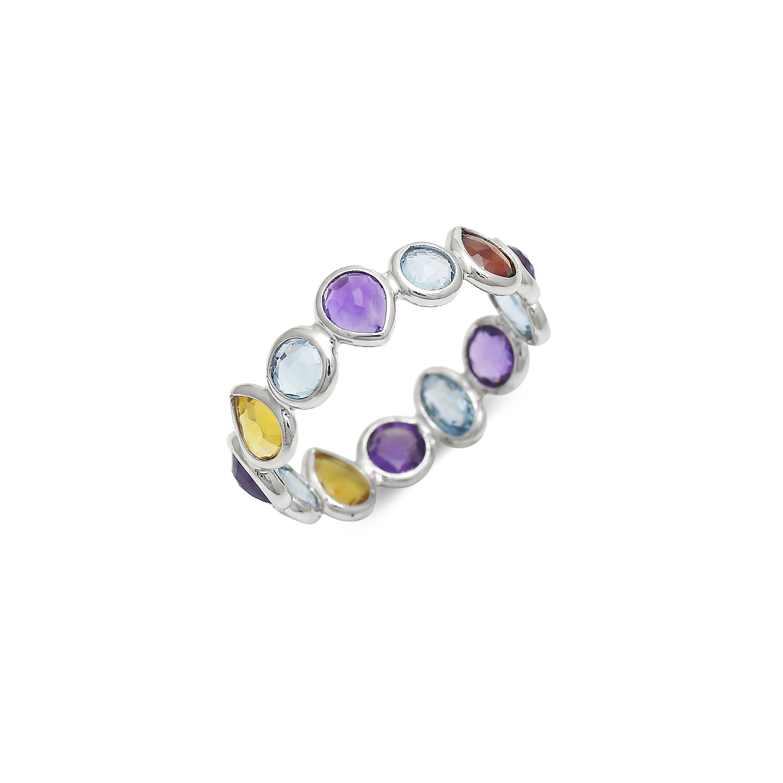 Multi color bezel ring in silver - Image 3