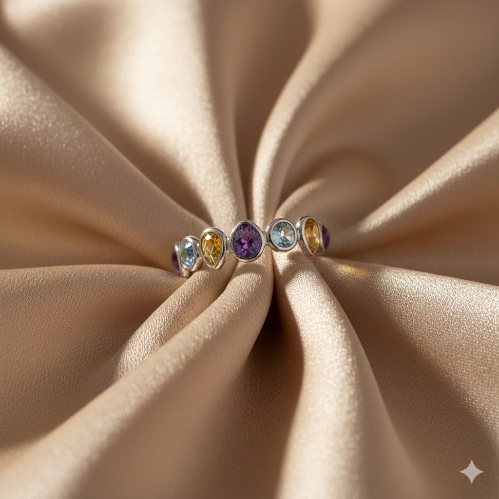 Multi color bezel ring in silver - Image 4