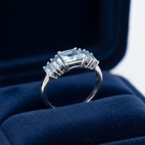 Aquamarine baguettes ring in silver
