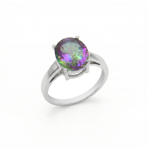 Natural oval mystic topaz ring