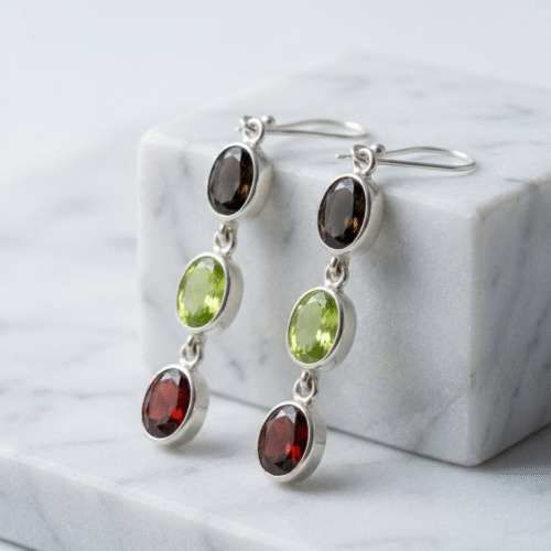 Sterling silver multi gemstone drop earrings