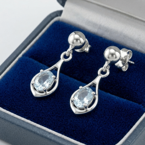 Natural aquamarine oval drop earrings