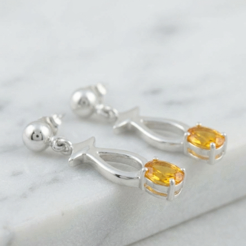 Natural citrine oval drop earrings