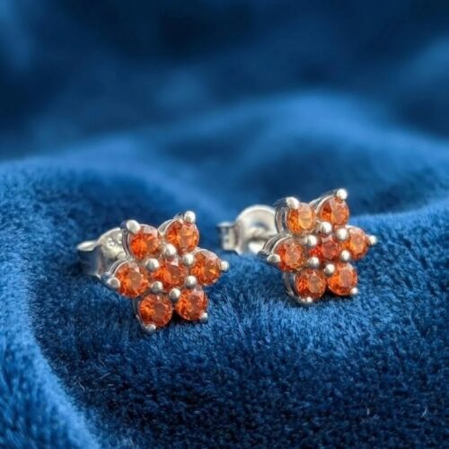 Orange sapphire flower stud earrings