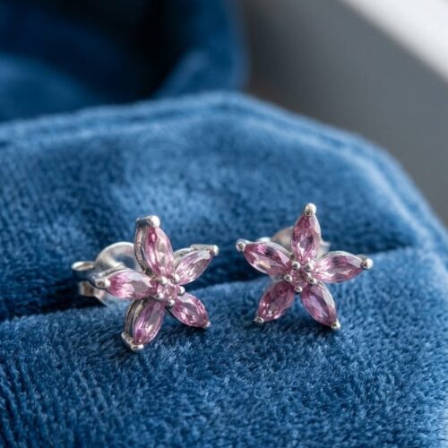 Sterling silver natural pink sapphire star stud earrings