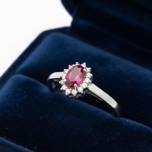 Oval ruby diamond cluster ring