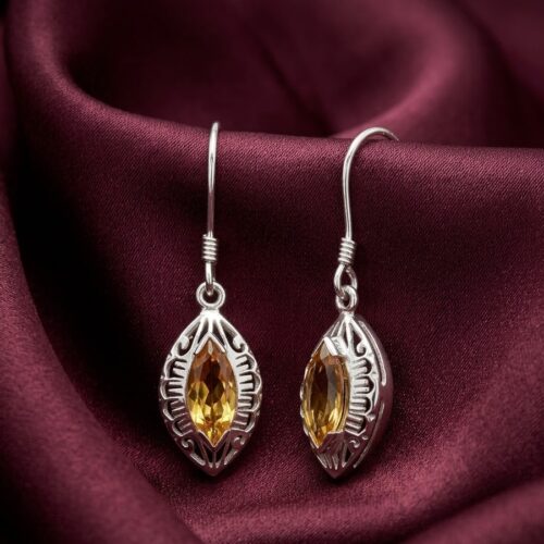 Natural golden topaz marquise hanging earrings