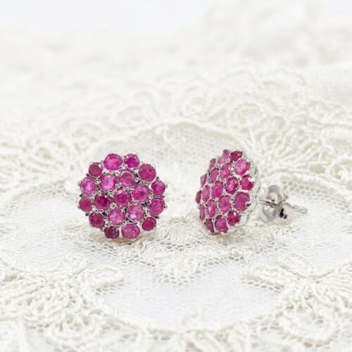 Natural ruby cluster stud earrings