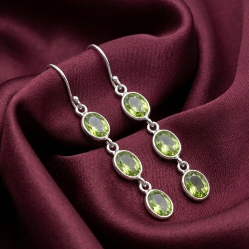 Natural peridot drop silver earrings