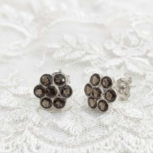 Smoky topaz flower stud earrings
