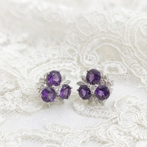 Natural amethyst floral cluster stud earrings