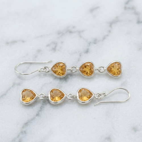 Golden topaz heart drop earrings