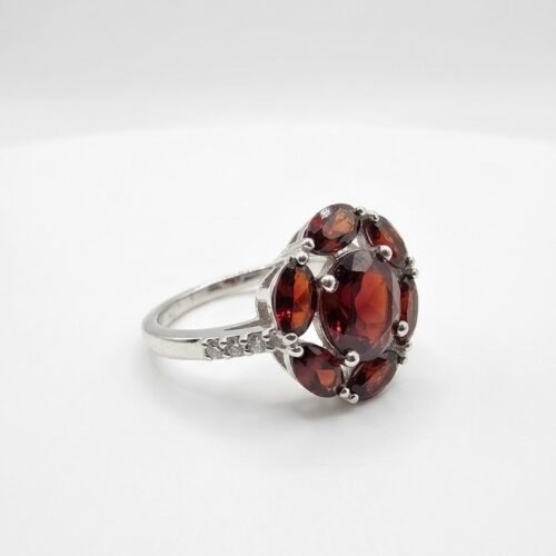Natural Red Garnet Flower Ring