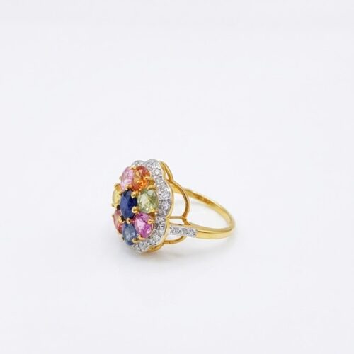 Multi sapphires and diamonds ring in 14KT gold