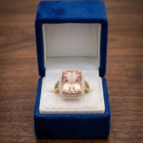 Diamond Cluster Morganite Ring in 14KT Gold