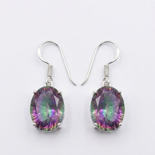 Oval Mystic Topaz Drop Silver Earrings