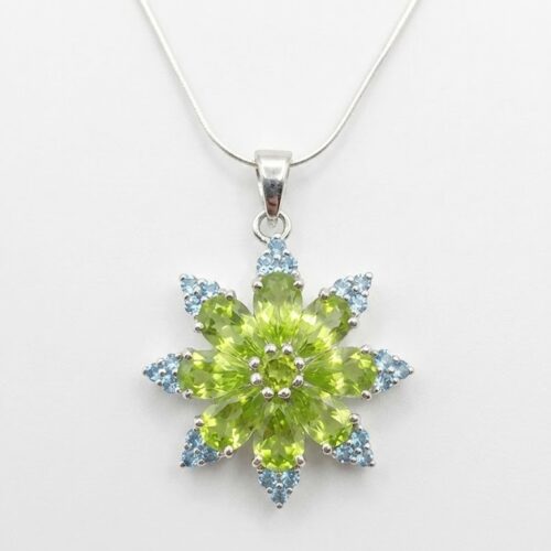 Floral Peridot Blue Topaz Sterling Silver Necklace