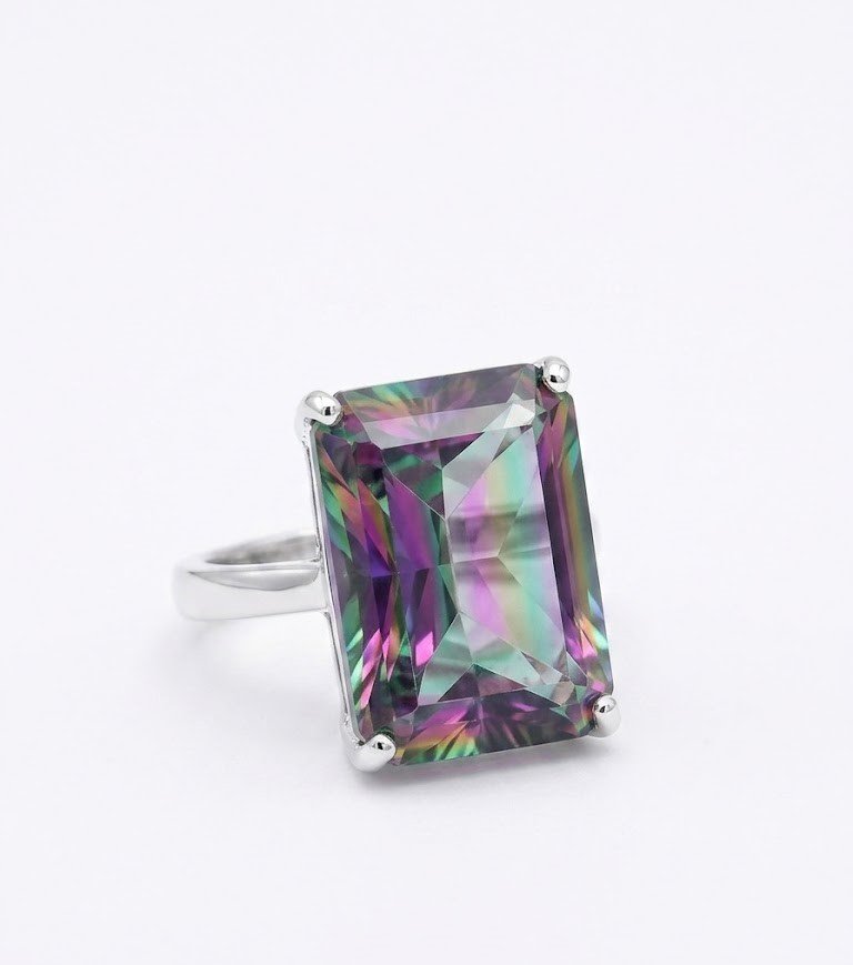 Emerald Cut Mystic Topaz Sterling Silver Statement Ring - Image 3