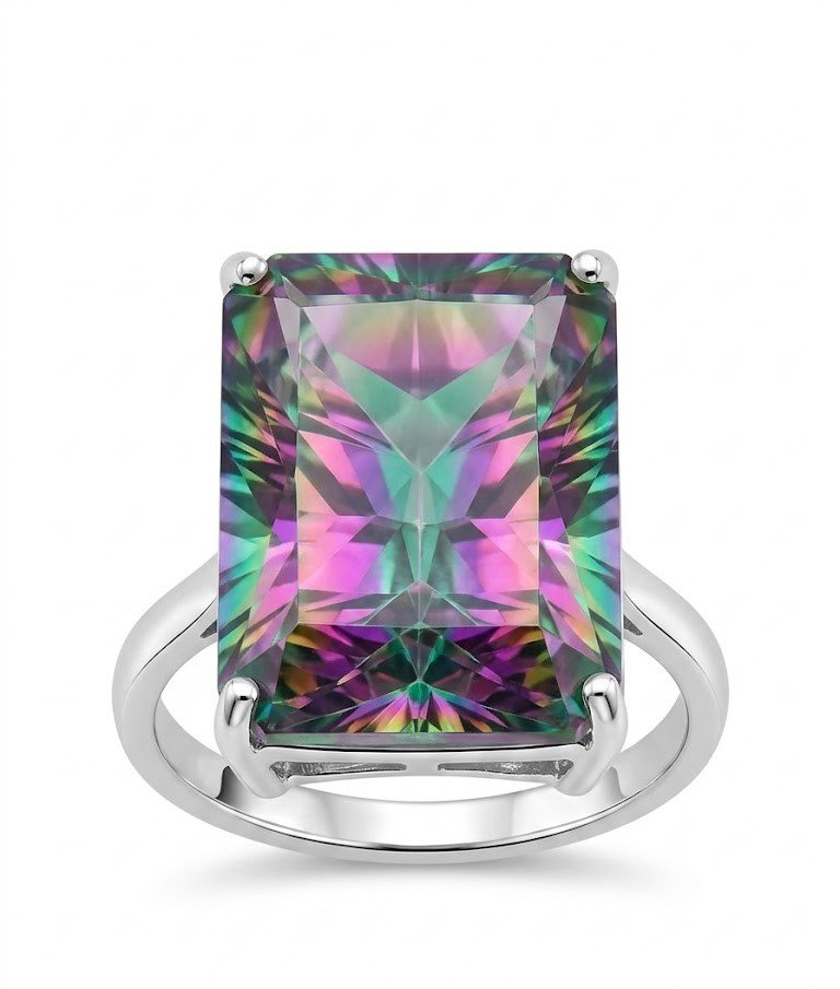 Emerald Cut Mystic Topaz Sterling Silver Statement Ring - Image 4